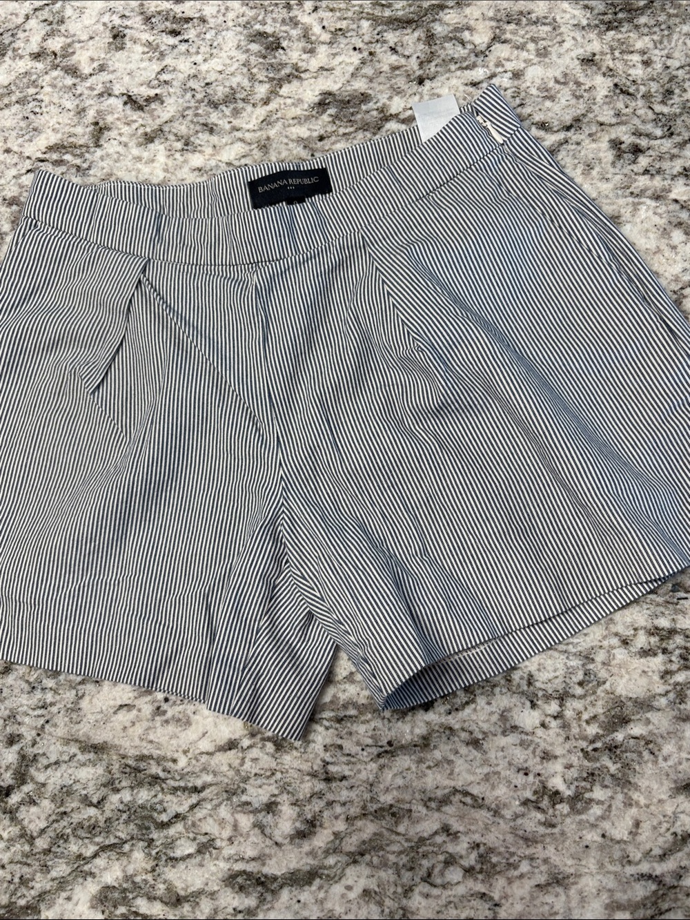 Banana Republic Navy and White Striped High-Waist Shorts